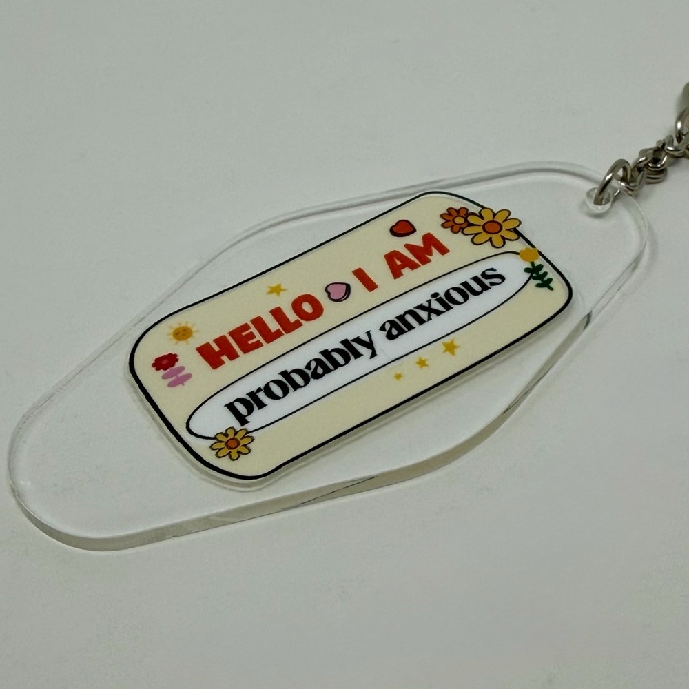 Handmade Keychain Probably Anxious Acrylic White Multicolor Awareness